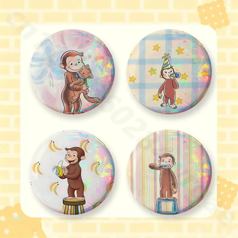zoo Curious cute George 2 Pieces Badge Brooches on Backpack Clothes Handmade Round Enamel Pins for Jewelry