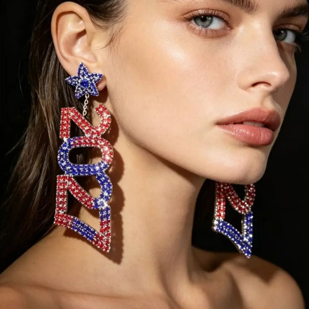 Jewelry Elegant 2027 Digital Earrings Fashion Rhinestone New Year Earrings Shiny Long Drop Long Drop Earring Wedding