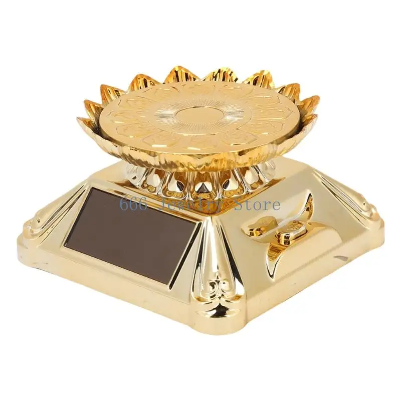 F2TD Solar Flower Jewelry Display Stand 360 Rotating Tray With LED Lighting Accessory for Rings Watches Store Showcases