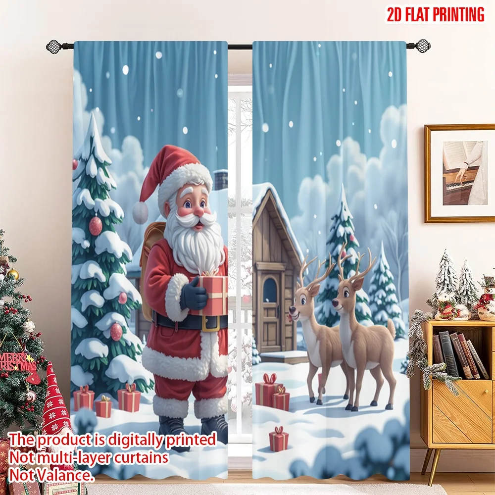 

2pcs 2D flat printing Merry Christmas Popular Window Curtains Santa Claus Christmas Gifts Reindeer 100% Polyester Without