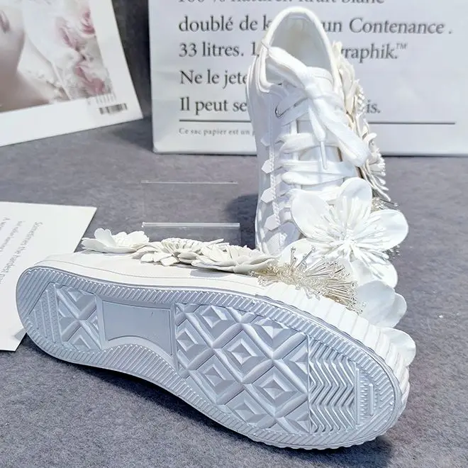 Summer Women Casual Shoes Female Spring White Shoes Handmade 3D Flower Sneakers Soft Flats Breathable Outdoors Footwear