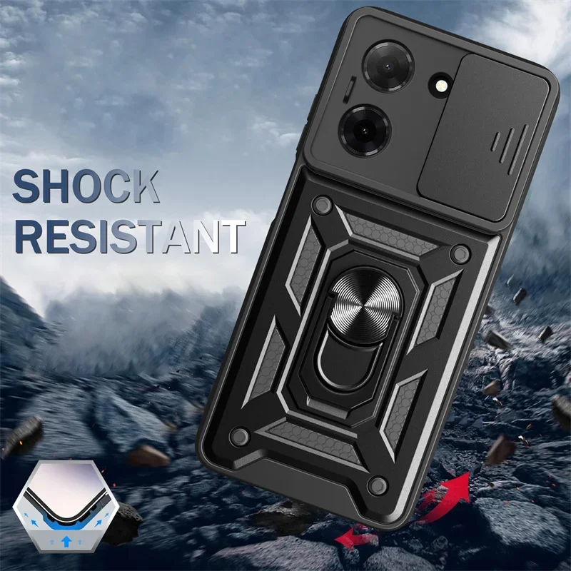 

For Xiaomi Poco C71 4G Camera Shockproof Armor Case for Xiaomi Poco C71 4G Car Magnetic Holder Ring Cover