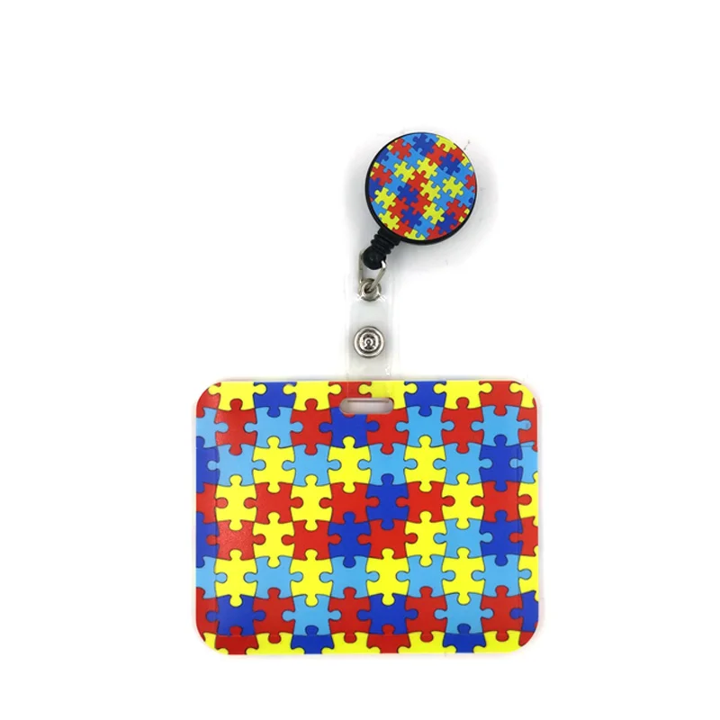 Autism Awareness Horizontal ID Retractable Badge Holder Badge Holder Clip Key Ring for Name Card Keychain Nurse Work Decorations