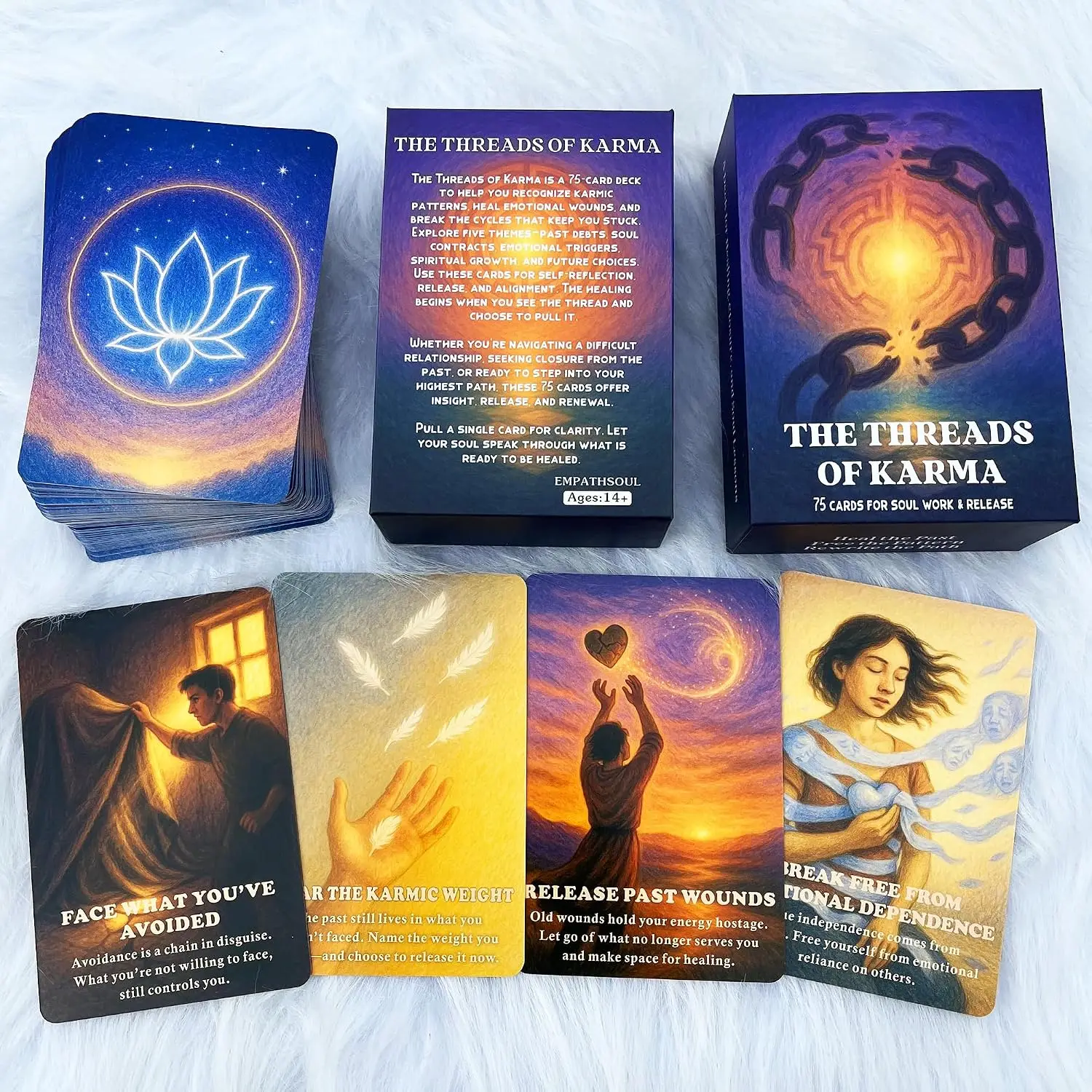 12 x 8 cm „The Threads of Karma“ mit 75 Karten für Soul Work&Release Oracle Deck, keine manuellen Kartenspiele