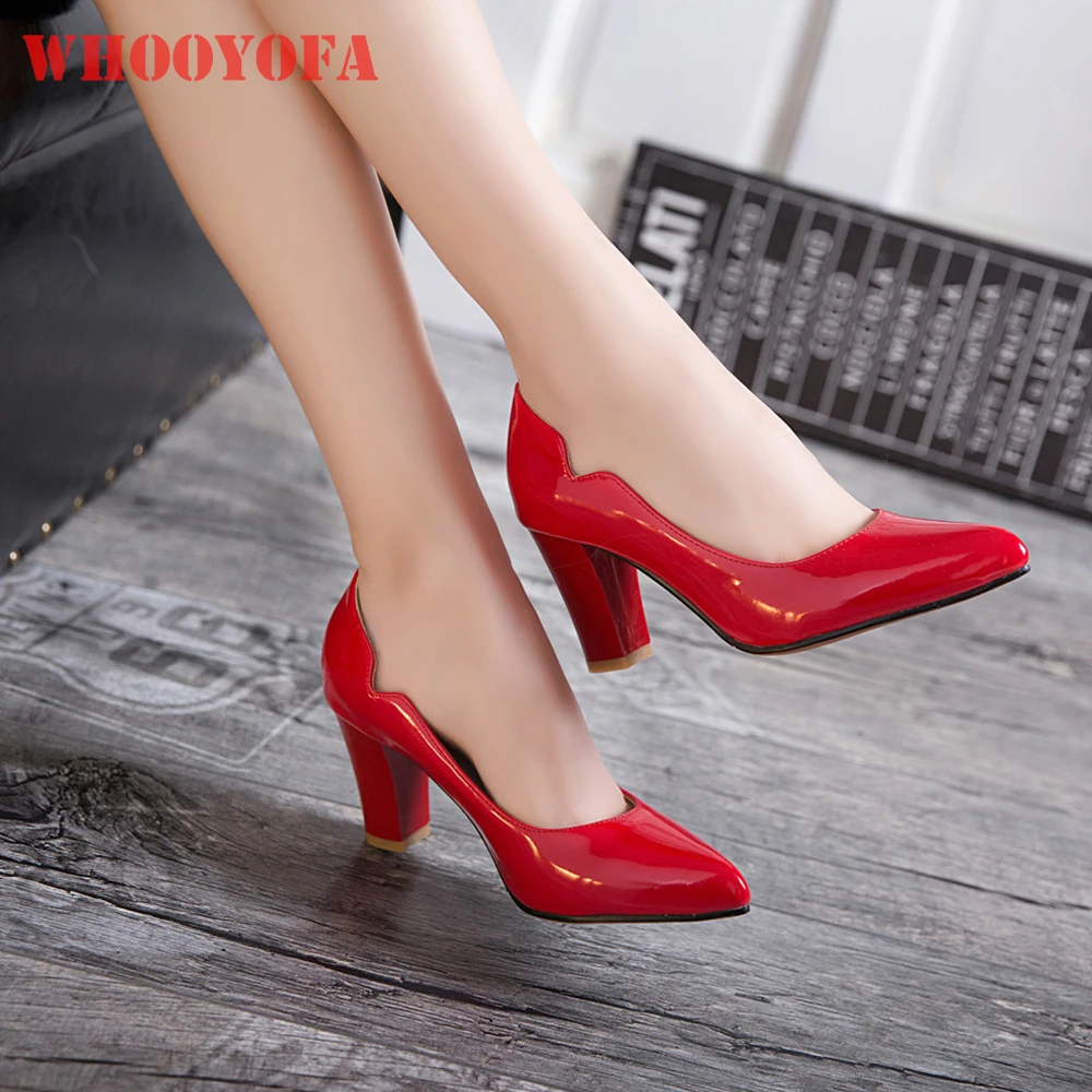 

2025 Brand New Sweet Red Apricot Women Nude Pumps High Square Heels Lady Formal Shoes Plus Big Small Size 31 44 47