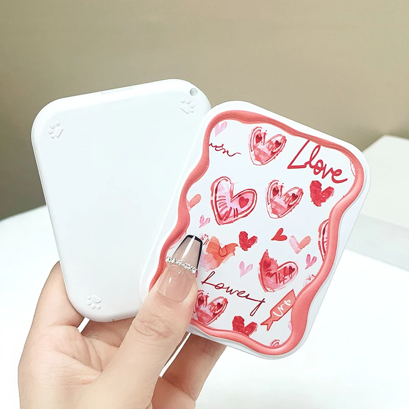 Small Mirror Comb Portable Pocket Mirror Love Flip-Top Folding Rectangle Makeup Mirror For Girl Gift Makeup Tool Vanity Miror