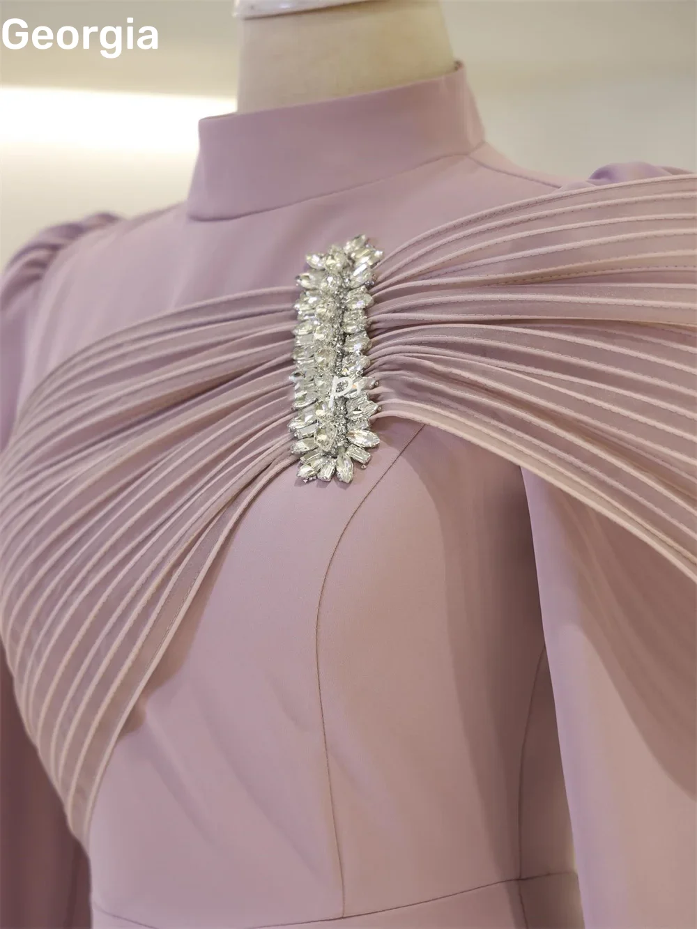 Beadings Luxury Evening Dresses Scoop Neckline Customize Elegant Dresses For Women Floor-Length Zipper Long Sleeves Prom Dresses