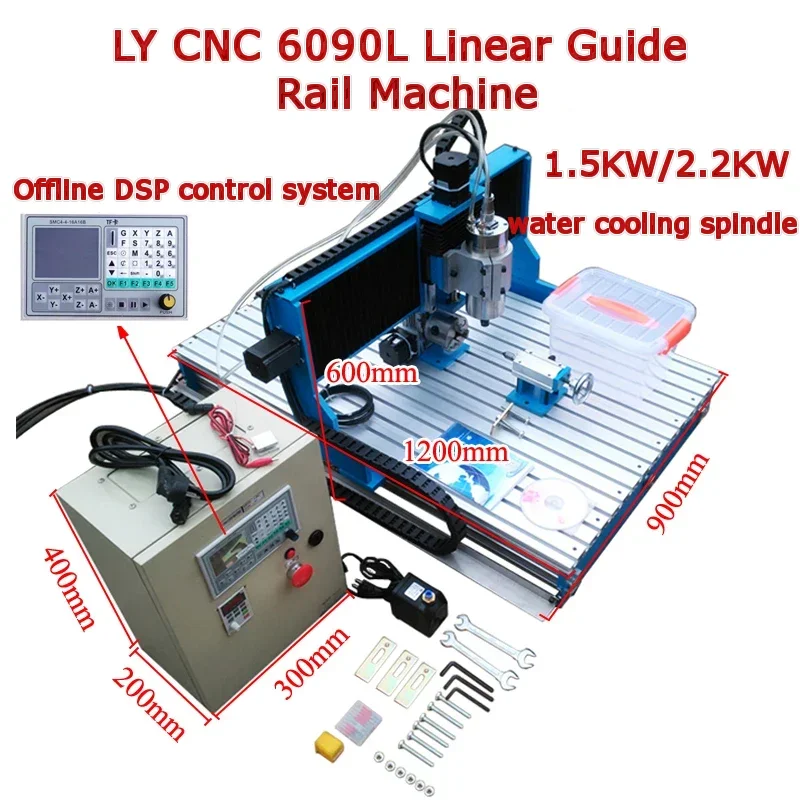 

Автоматический Металлический линейный направляющий рельсовый станок LY CNC 6090L, 4-осевой, 3 таксы, 2200 Вт, 1500 Вт, для гравировального станка и фрезерного станка