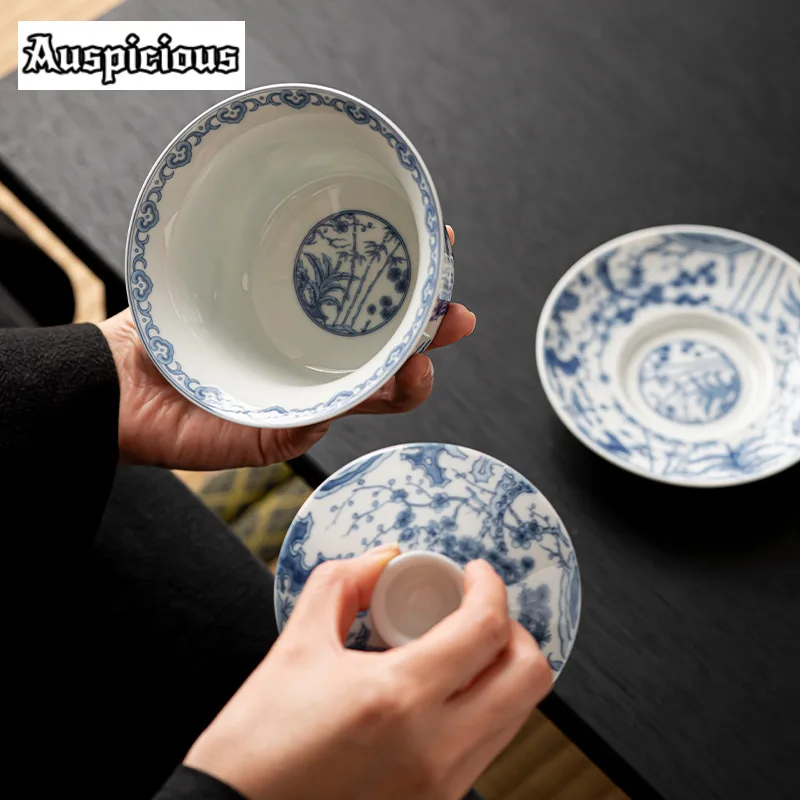 300ml Antique Blue and White Gaiwan Retro Dargon Cup Saucer Tea Tureen Chinese Tea Maker Cover Bowl Tea Services Supplies Craft