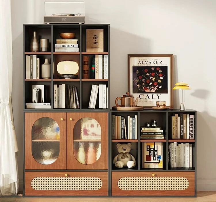PYJ solid wood bookcase free combination bookshelf floor shelf antique living room wall cabinet