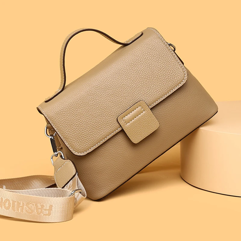 

Luxury Solid Genuine Leather Ladies Handbag Female Messenger Tote Sac High Quality Cow Leather Shoulder Crossbody Bag For Women
