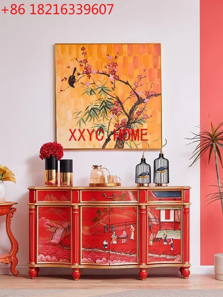 TAO New Chinese Style National Fashion Household French Court Hand Painted Golden Outline Foyer Doorway Sideboard Cabinet