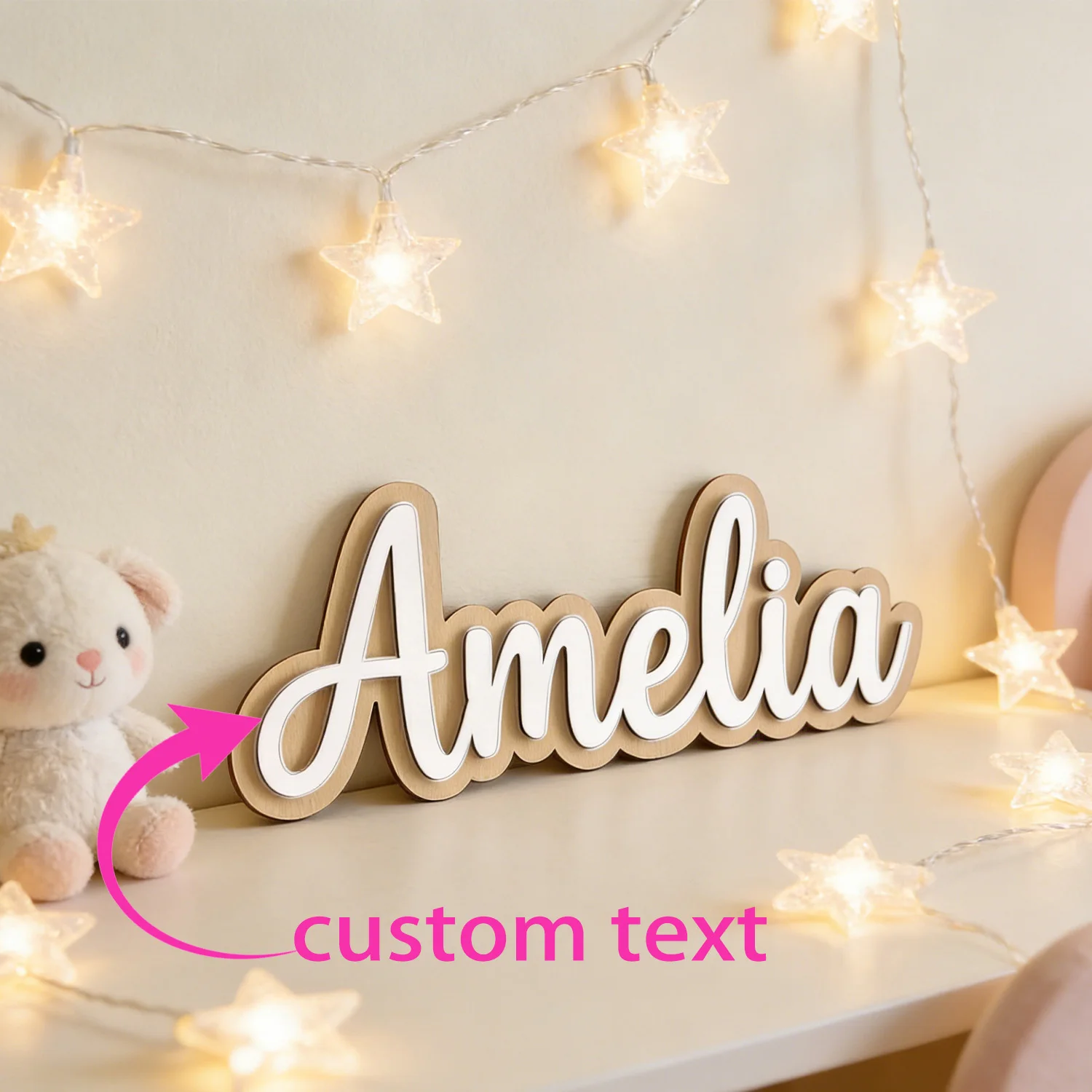 1pc Double-layer Wooden Surname Brand, Customizable Name, Ideal for Birth, Baptism, and Wall Decoration Gifts