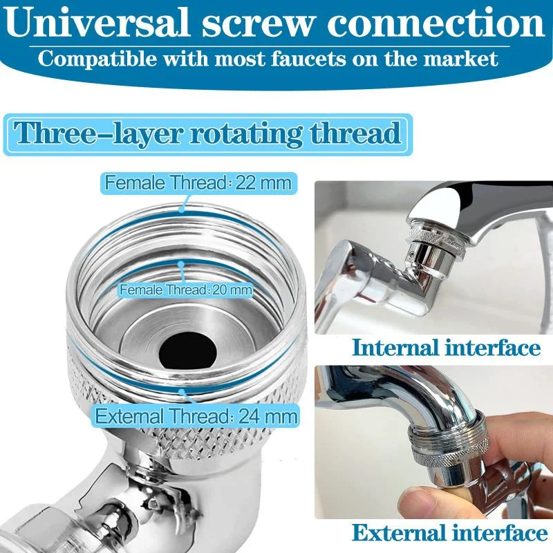 Robotic Arm Kitchen Faucet Aerator 1080° Rotation Extender Adapter Splash-proof Swivel Water Saving Plastic Faucet Spray Head