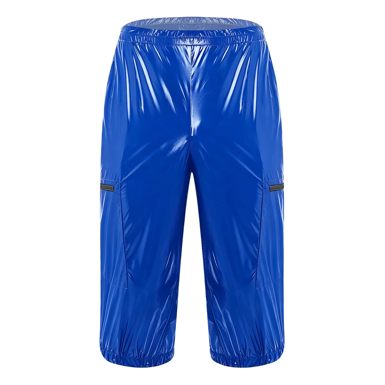 Men Oil Glossy Cargo Shorts Waterproof Elastic Waist Band Multi-pocket Zipper Overalls Capri Pants Dance Clubwear Beach Swimwear - Image 3