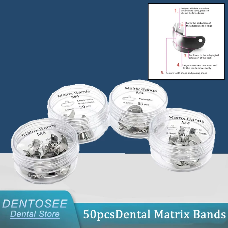 

50pcs Dental Matrix Bands Metal Sectional Contoured Matrices for Molar Restoration High Elasticity Hardness Dentistry Oral Tools