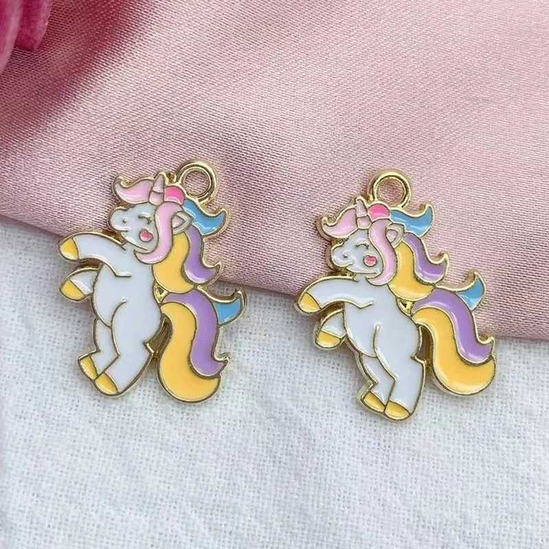 10Pcs Gold Plated Rainbow Enamel Unicorn Charm Pendant Jewelry Making Earrings Bracelet Necklace Accessories DIY Craft Charms - view 3