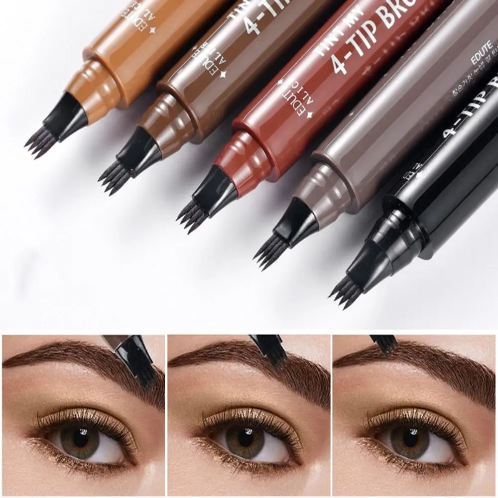 Four-Headed Eyebrow Pencil Waterproof Sweat-Proof Non-Fading Black Brown Liquid Eyebrow Pencil  4-Fork Eyebrow Pencil