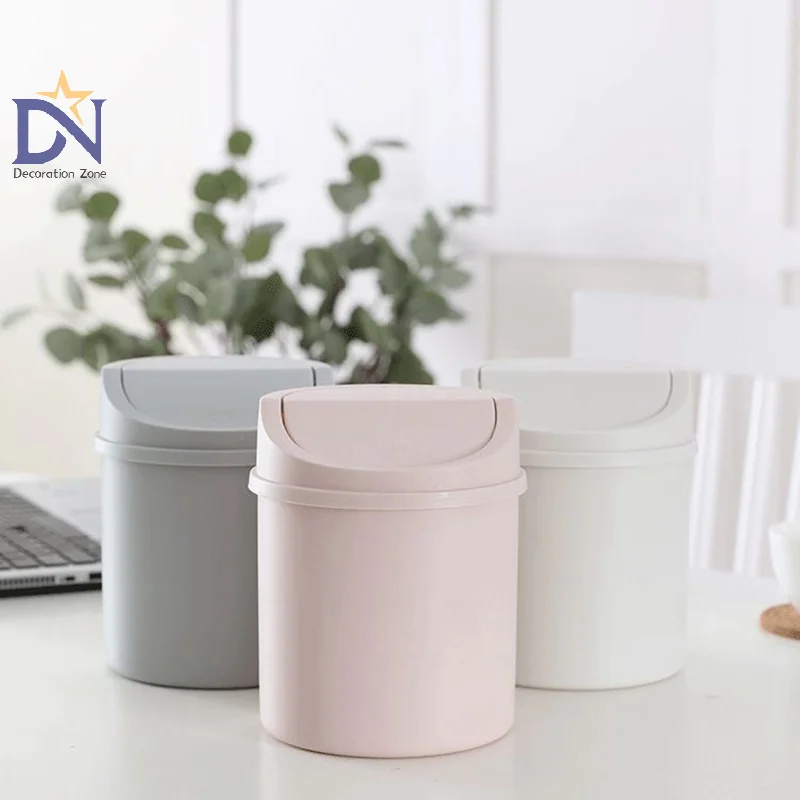 Mini Desktop Bin Small Trash Can Tube With Cover Bedroom Trash Can Garbage Can Clean Workspace Storage Box Home Desk