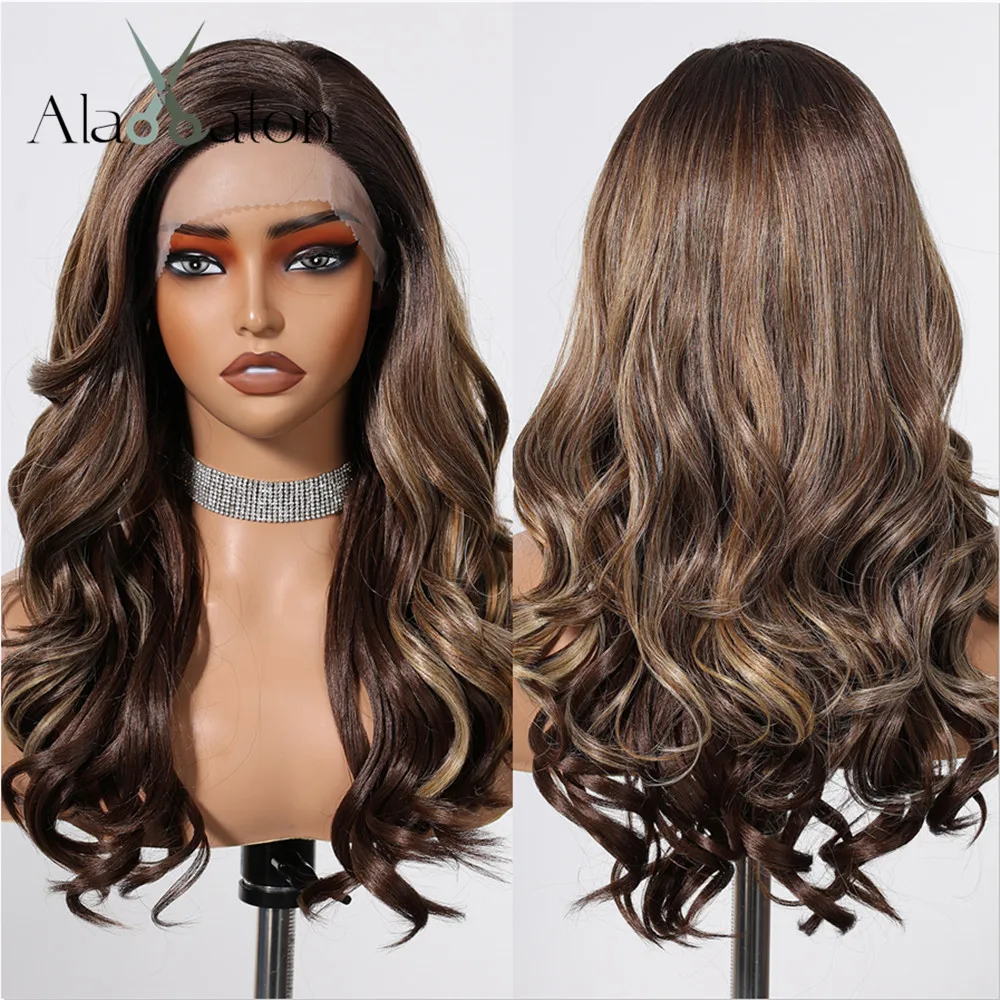 ALAN EATON Brown Curly Synthetic Lace Wigs Natural Mixed Brown Wig for Black Women Soft Lace Front Hair Daily Use Heat Resistant