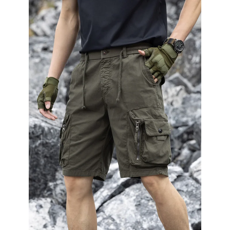 Men's Japanese Functional Workwear Shorts Loose Five Quarter Pants Daily Wear Multi Pocket Style