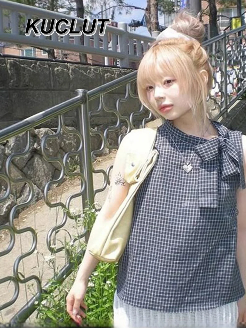 

Japanese Style Summer Women's Tops Sweet Bow Lace-up Sleeveless Top Fashion Casual Plaid Shirt Loose Vest Elegant Blouses