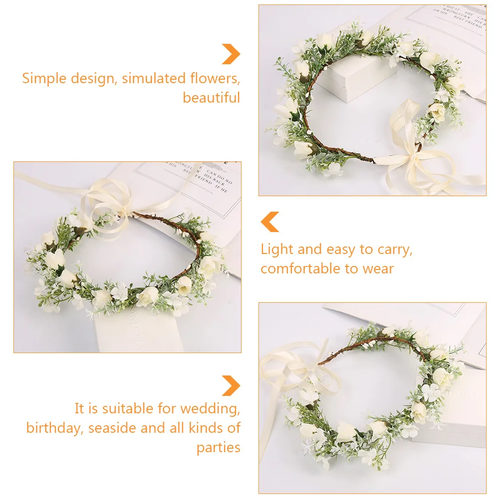 1pc Bridal Wedding Wreath Headpiece Garland Headband Photo Props (White, Green)