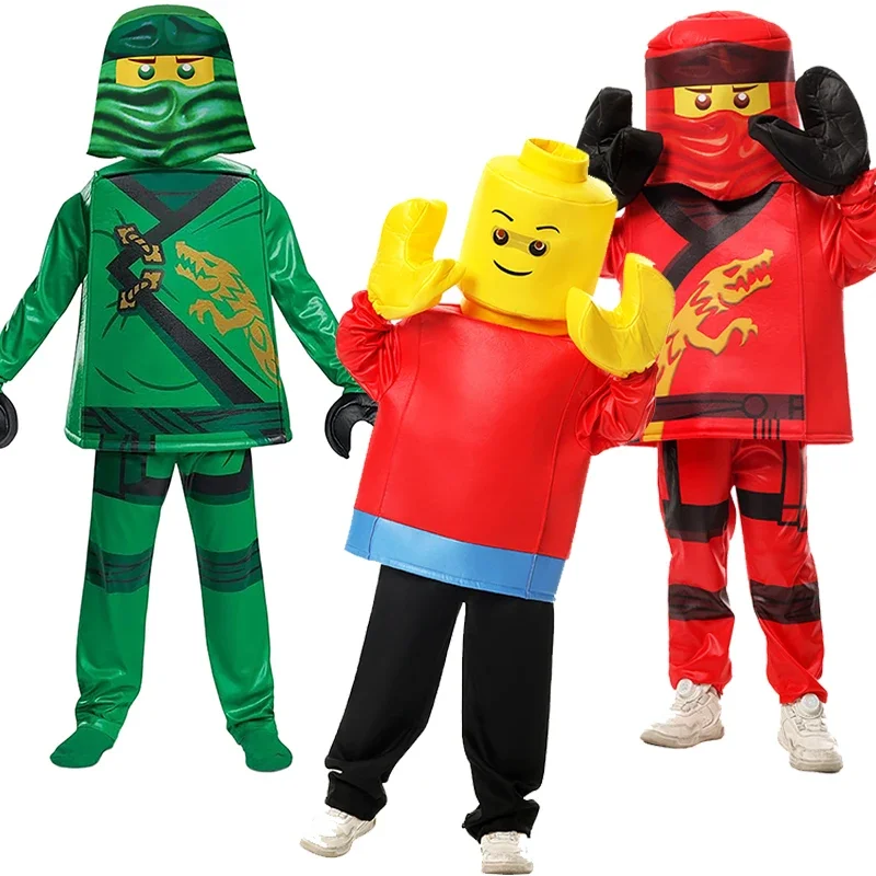 Minifigure Boy Halloween Fancy Dress Up Red Warrior Kai Green Ninja Lloyd Costume per bambini