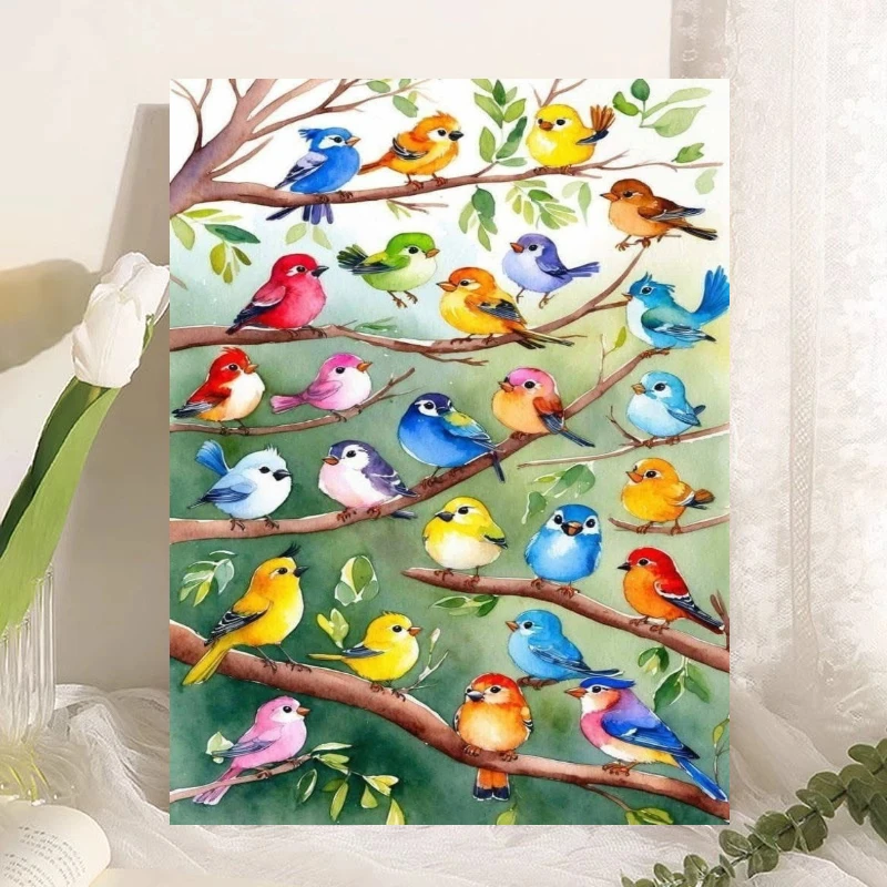 Colorful Birds on Branch Oil Painting By Numbers Modern Wall Decor for Living Room Bedroom Gift No Frame