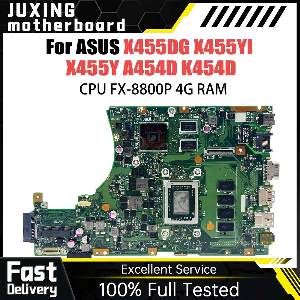 Notebook Mainboard For Asus X455DG X455YI X455Y A454D K454D Laptop Motherboard With FX-8800P CPU 4GB RAM DIS Systemboard