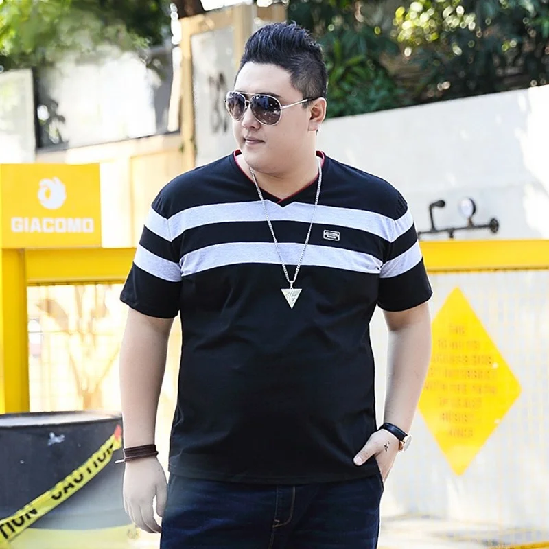 

plus Size Men's V-Ne ort Sve T-irt Loose Fit Thin Summer Faion Urban Sle Casual Striped Print T-irt for plus Size