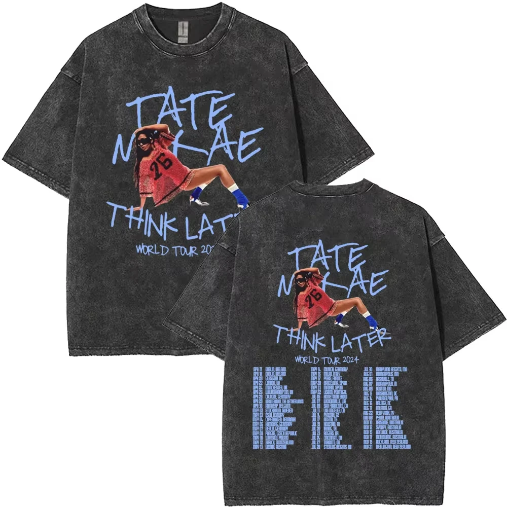Singer Tate Mcrae Album So Close To What 2026 World Tour Washed T-shirts Men's Women Fashion Vintage T Shirts Oversized T-shirts