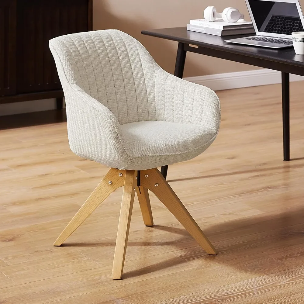 

Mid Century Modern Swivel Accent Chair - Fabric Upholstered Armchair with Natural Oak Wood Legs