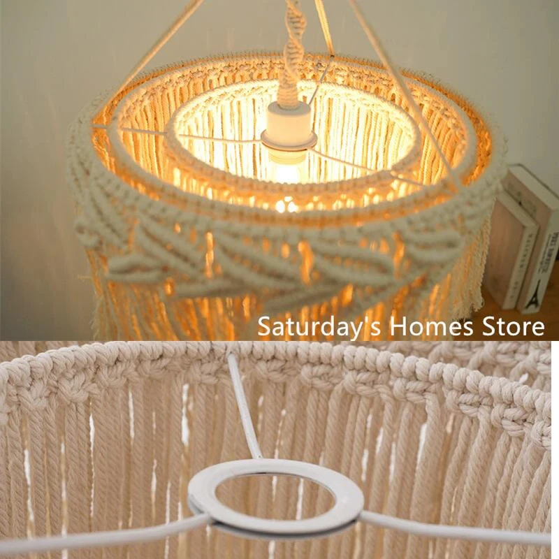 Handamde Macrame Boho Chandelier Macrame Lampshade  Hanging Lamp Cover Ceiling Pendant Light For Home Bedroom Chandeliers view 6