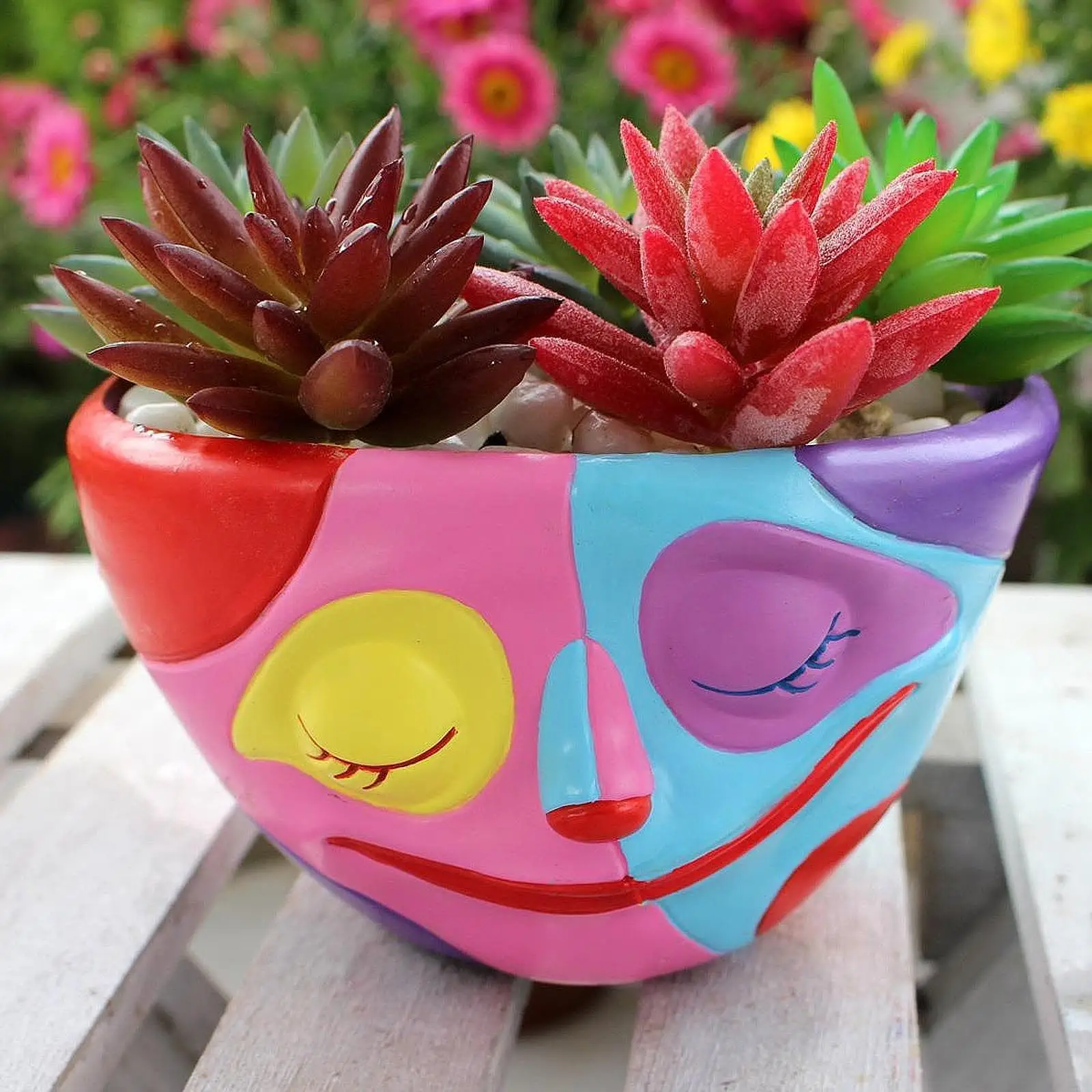 

Face Planter Pot for Indoor and Outdoor Use, Colorful Resin Decoration
