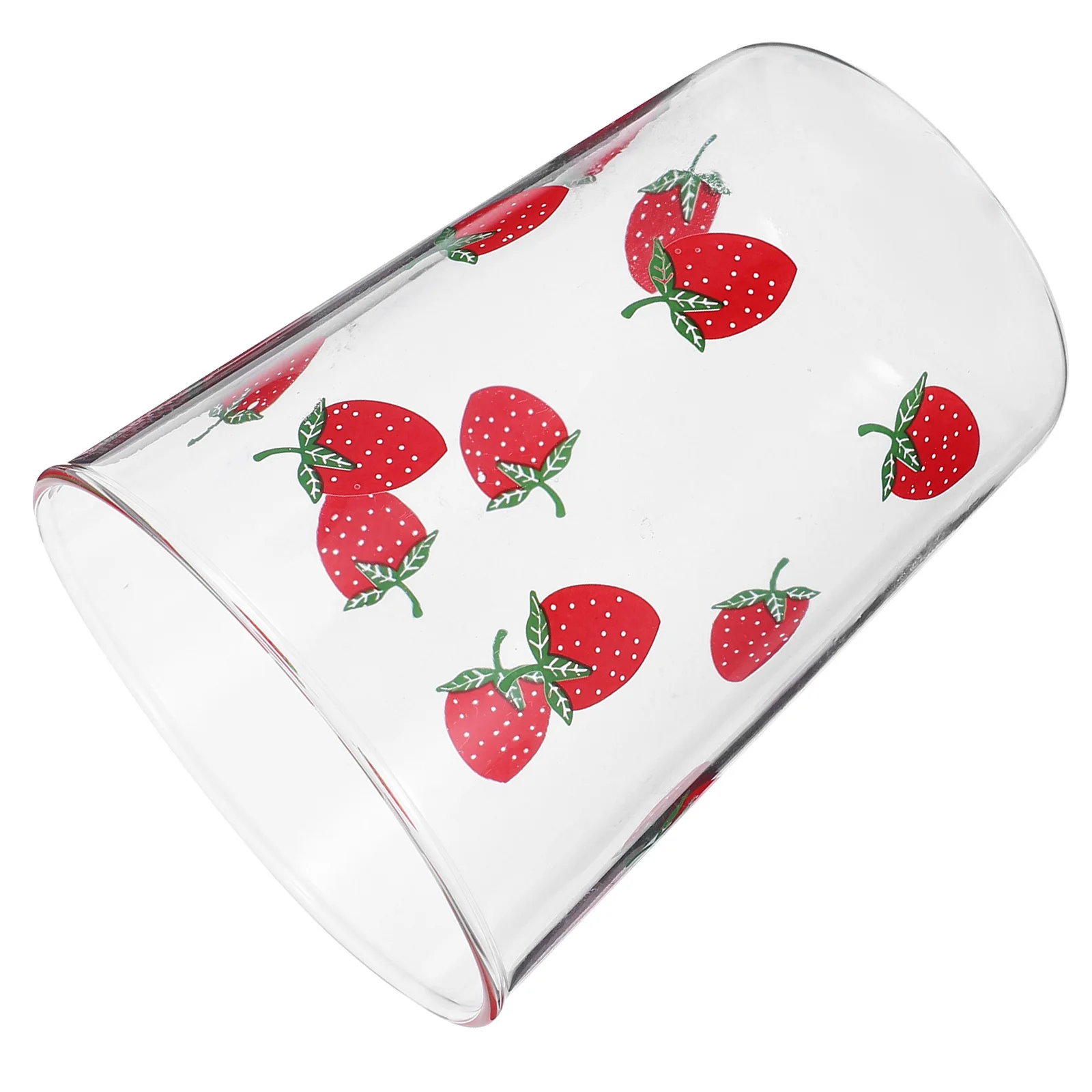 

Red Strawberry Printing Glass Cup High Durability Heat Resistant Simple Design Easy Clean Storage Cup for Home Tea Lovers