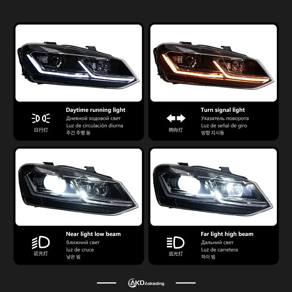AIROW Polo Mk5 Vento Cross Polo LED Head Lamp 2011-2017 for VOLKSWAGEN