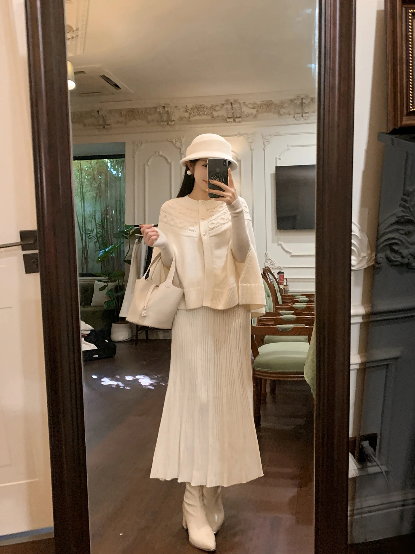 

Свободный женский топ из шерстяной смеси с круглым вырезом и открытыми плечами, весна 2026, новый корейский стиль, с длинными рукавами, повседневный модный топ