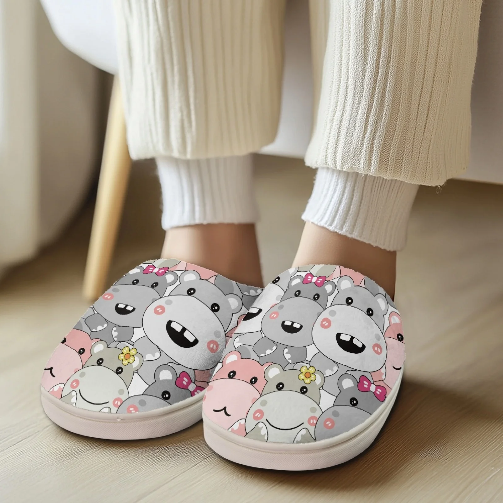 PENSTROLL Hippo Wfh Cozy Essentials Slippers Indoor Slippers for House House Shoes That Don't Rub Top Of Foot