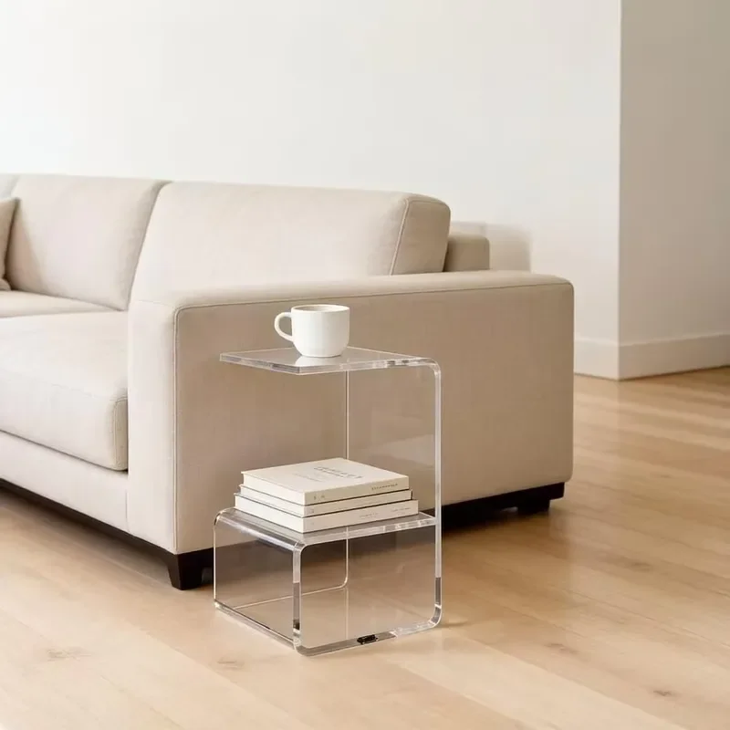 Acrylic Clear C-Shaped End Table Nightstand for Living Room & Bedroom Small Spaces