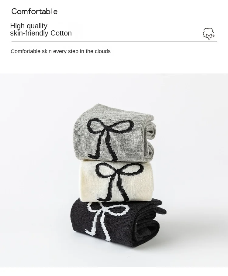 3Pairs Teenager Mädchen Mid-kalb Schule Socken Bogen Koreanischen Stil Frühling Kinder Kniehohe Slouch Socken Mode Kinder stapelbare Strumpfhosen – Detail 6