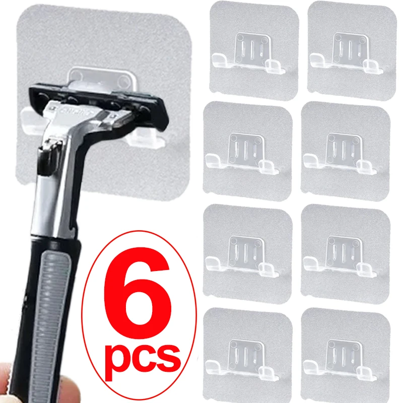 1/6PCS Shaving Razor Holder Racks Punch Free Men Shaver Wall Hook Waterproof Self-Adhesive Hooks Bathroom Storage Organization