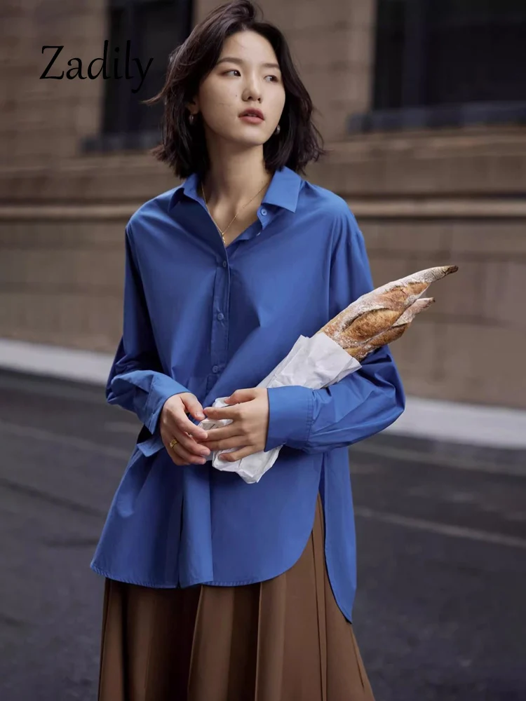 2024 Autumn Office Lady Full Sleeve Women Long Cotton Shirt Blouse Korea Style Loose Button Up Minimalist Work Female Clothing