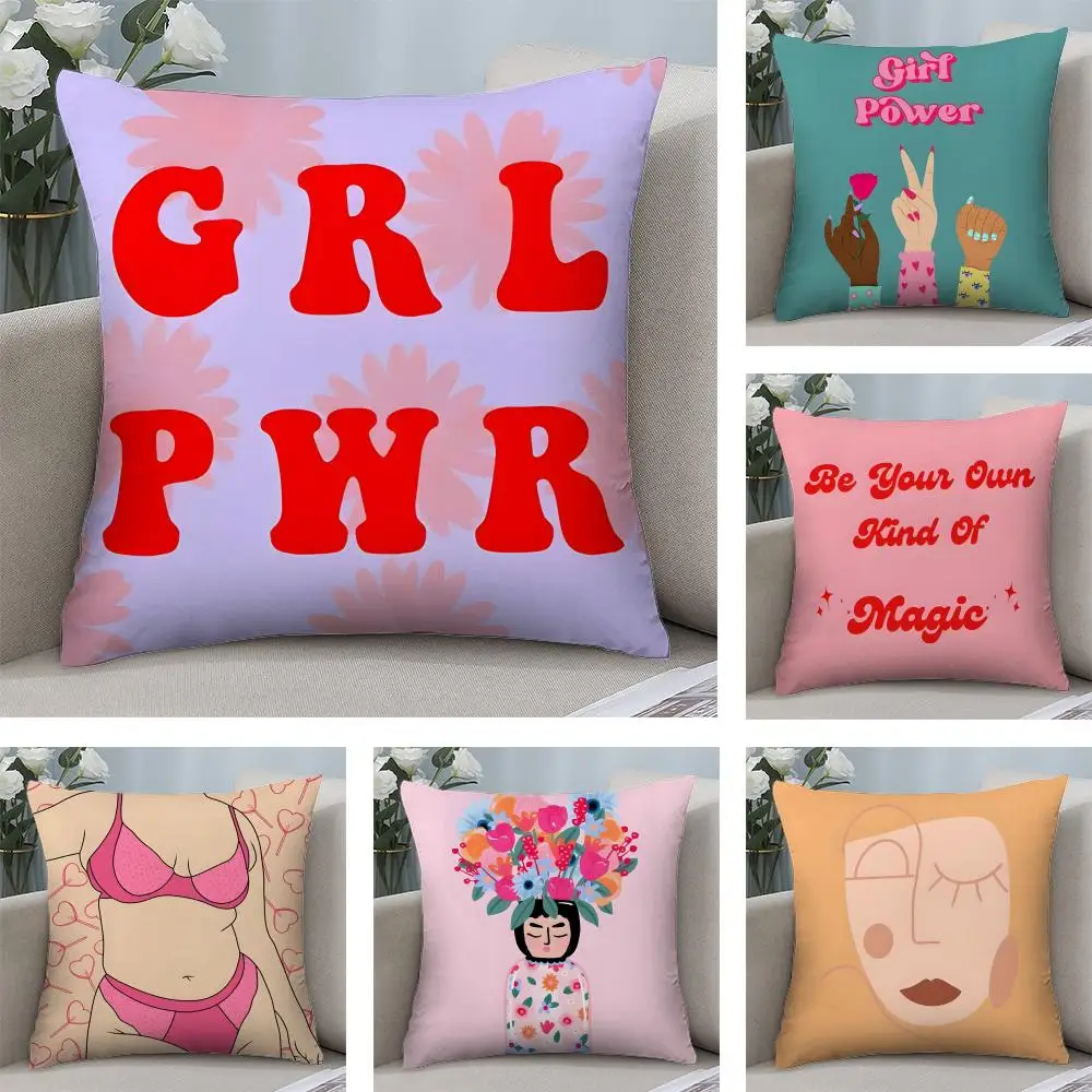 

Feminist Girl Power ins Cushion Cover Short plush Double-sided Print Square Throw Pillow Covers Sofa Home Cushion Decor