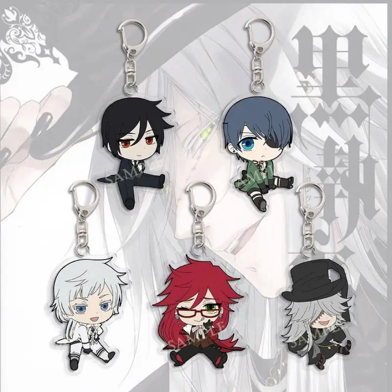 Black Butler Anime Figuur Ciel Phantomhive Sebastian Michaelis Q-versie Patroon Acryl Hanger Sleutelhanger Bagpack Decoratie