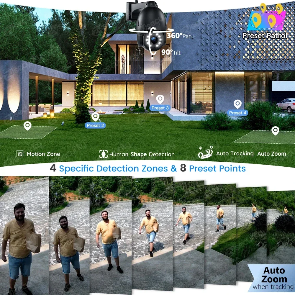 5MP Sony 5X 10X Optical Zoom WiFi Dome PTZ IP Camera Outdoor Human Detect Auto Tracks Security Cameras Color Night Vision Camera