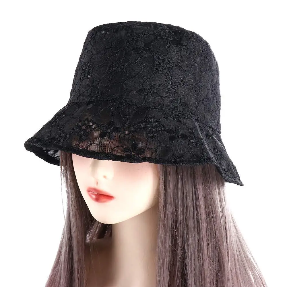 Simple Portable Summer Hat Sun Protection Flower For Women Hollow Pure Color Caps Lace Bucket Hat Sun Hat Female Hats Sun Cap