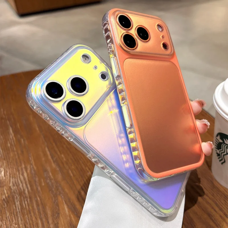 Matte Gradient Aurora with Camera Touch Button Phone Case For iPhone 18 17 Pro Max 16 15Pro Soft Bumper Airbags Shockproof Cover
