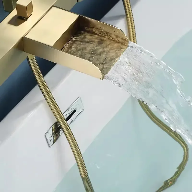 Brushed Gold  Bathtub Shower Set Wall Mounted Black Bathtub Faucet White Bathroom Waterfall Bath & Shower Mixer Tap Brass