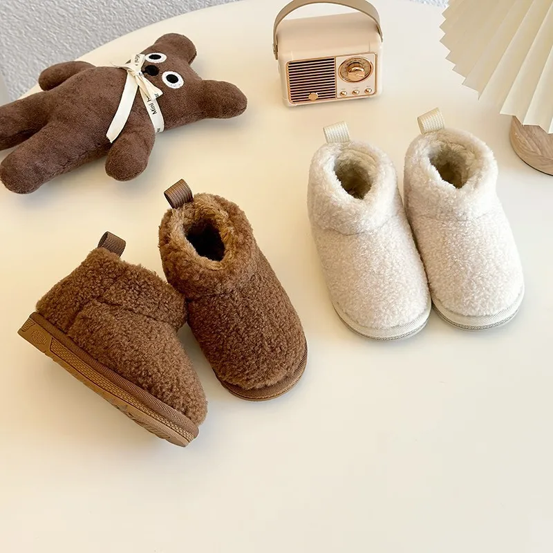

Winter Baby Boys Girls Cotton Boots 2025 Fashion Cute Warm Plush Kids Short Boots Outdoor Non-slip Luxury Childrens Casual Shoes